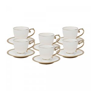 Conjunto 6 Xícaras de Chá de Porcelana com Pires Paddy Branco 200ml - Wolff