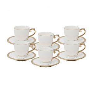 Conjunto 6 Xícaras de Café de Porcelana com Pires Paddy Branco 90ml - Wolff