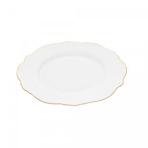 Conjunto 6 Pratos Rasos de Porcelana Maldivas Branco com Fio de Ouro 28cm x 2cm - Wolff