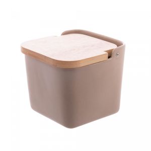Saleiro de Cerâmica com Tampa de Bambu Areia 11,5cm x 12,5cm - Wolff