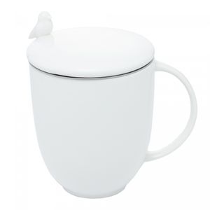 Caneca de Porcelana com Tampa e Infusor Birds Branco 350ml - Wolff