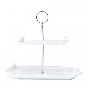Prato Duplo de Porcelana para Doces Birds Branco 27cm x 25cm x 24cm/19cm x 18cm - Wolff