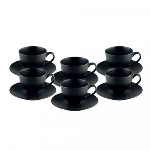 Conjunto 4 Xícaras para Chá de Cerâmica com Pires Preto 195ml - Wolff