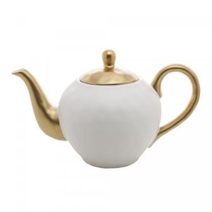 Bule de Chá de Porcelana Dubai Branco e Dourado 1L- Wolff