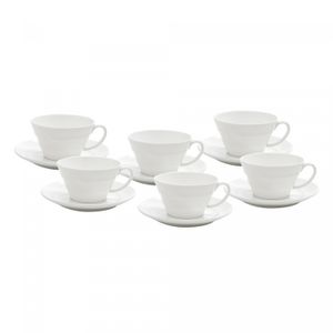 Conjunto 6 Xícaras de Café de Porcelana com Pires New Bone Bambu Branco 100ml - Wolff