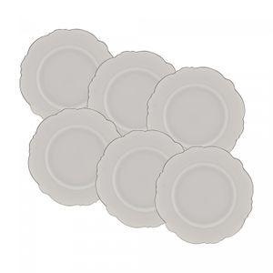 Conjunto 6 Pratos Rasos de Porcelana Maldivas com Fio Prata 28cm - Wolff