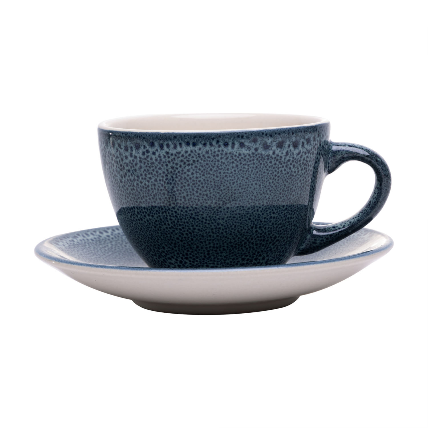 Xícara de Chá De Cerâmica Com Pires Marine Azul 217Ml - Wolff