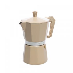 Cafeteira Italiana de Alumínio 6 Doses com Cabo em Plástico Bege Fosca 300ml - Wolff