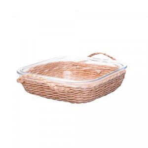 Refratário de Vidro Borossilicato Resistente ao Calor com Suporte em Fibra Natural e Alça 25,5cmx 23cm x 5cm - Wolff