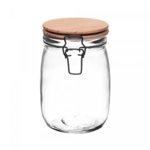 Porta Mantimento de Vidro com Tampa Hermética de Bambu 1L - Wolff
