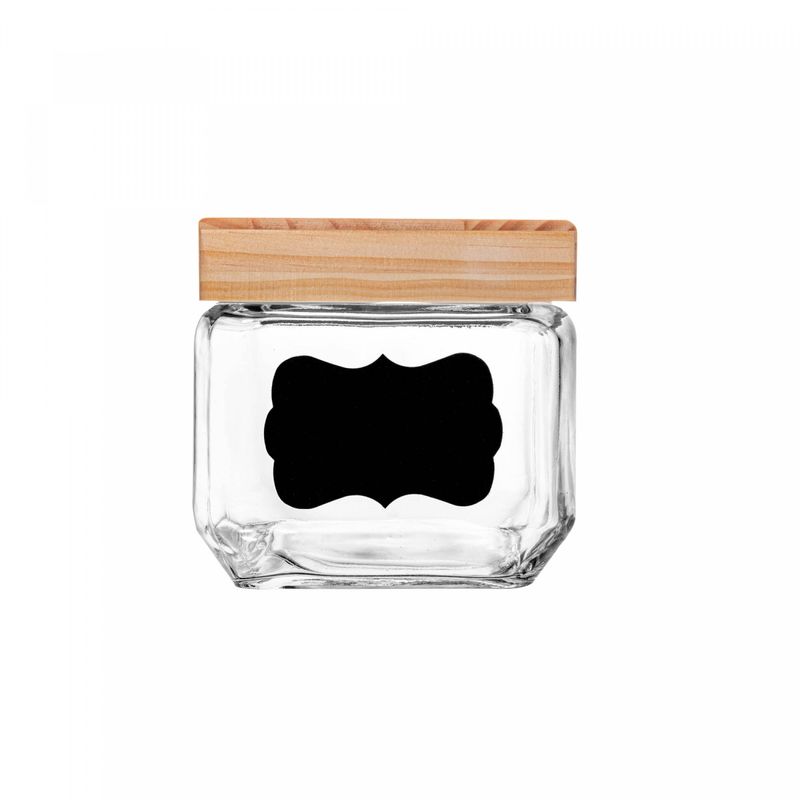 Porta-Mantimento-de-Vidro-com-Tampa-de-Pinus-e-Adesivo-Customizavel-800ml-Wolff