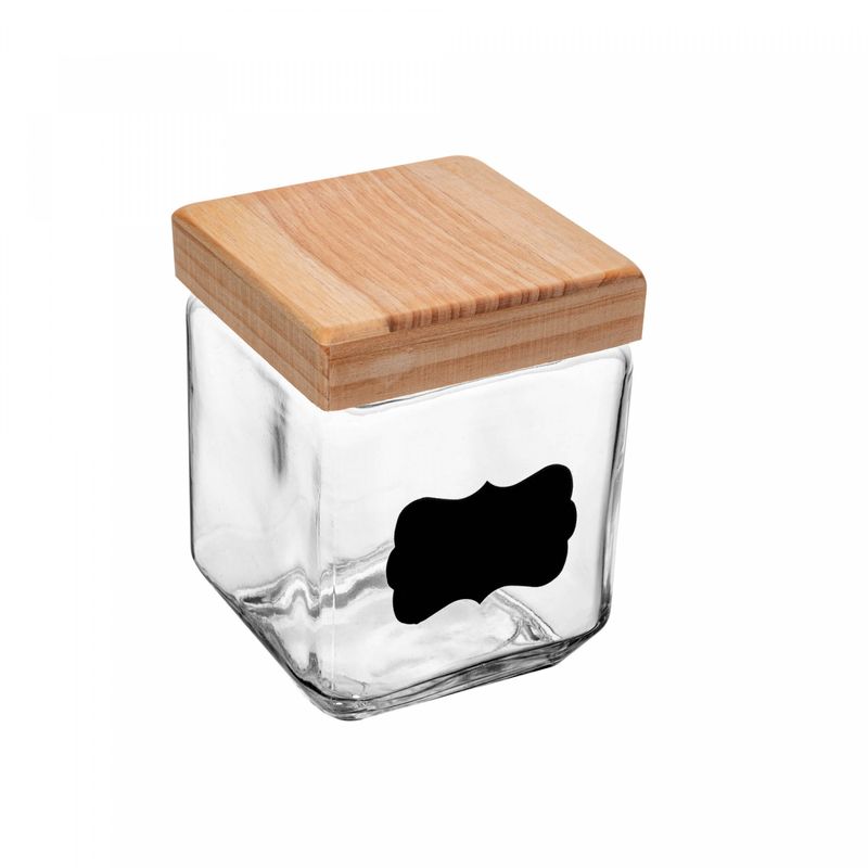 Porta-Mantimento-de-Vidro-com-Tampa-de-Pinus-e-Adesivo-Customizavel-Preto-12L-Wolff