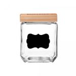 Porta-Mantimento-de-Vidro-com-Tampa-de-Pinus-e-Adesivo-Customizavel-Preto-12L-Wolff