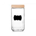 Porta-Mantimento-de-Vidro-com-Tampa-de-Pinus-e-Adesivo-Customizavel-Preto-22L-Wolff