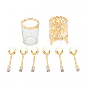 Conjunto 6 Colheres de Zamac com Suporte Dourada 14cm - Wolff