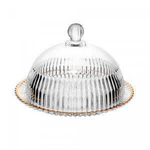 Queijeira de Cristal com Tampa e Fio de Ouro Império 20cm x 20cm x 13,5cm - Wolff