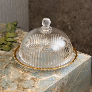 Queijeira de Cristal com Tampa e Fio de Ouro Império 20cm x 20cm x 13,5cm - Wolff