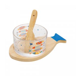 Conjunto 3 Peças Petisqueira de Vidro com Espátula e Bandeja de Bambu e Tábua Iki - Wolff