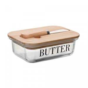 Manteigueira com Espátula e Tampa de Bambu Basic 15cm x 11cm x 5cm Vidro – Wolff