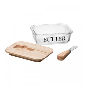 Manteigueira com Espátula e Tampa de Bambu Basic 15cm x 11cm x 5cm Vidro – Wolff