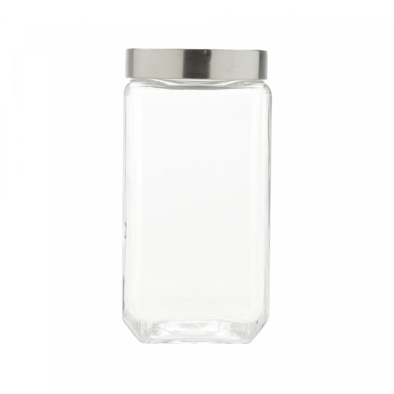 Porta-Mantimento-de-Vidro-com-Tampa-de-Aco-Quadrado-2L-Wolff