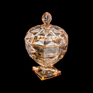 Potiche Decorativo de Cristal com Pé e Tampa Diamant Âmbar Metalizado 12cm x 19cm - Wolff