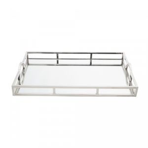 Bandeja de Aço Inox Detalhe Alça com Espelho 56cm x 36cm x 6,5cm - Wolff