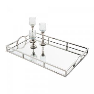 Bandeja de Aço Inox Detalhe Alça com Espelho 56cm x 36cm x 6,5cm - Wolff
