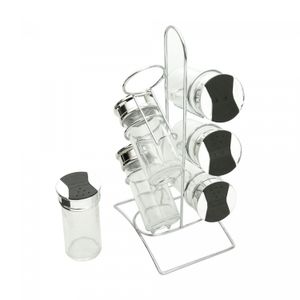 Conjunto 6 Porta Temperos de Vidro com Tampa Plástica e Suporte Metal Tinno 14cm x 10cm x 29cm- Wolff