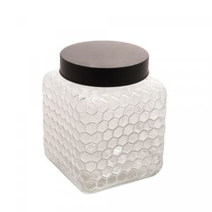 Pote de Vidro com Tampa Preta Colméia 13x16cm 1,8l - Wolff