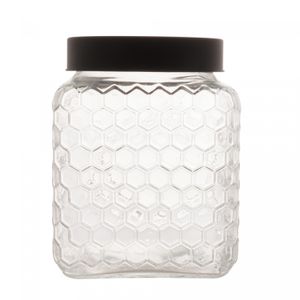 Pote de Vidro com Tampa Preta Colméia 13x16cm 1,8l - Wolff