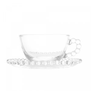 Conjunto 4 Xícaras de Chá de Cristal com Pires Pearl 180ml - Wolff