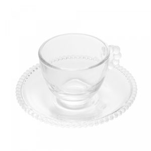 Conjunto 4 Xícaras de Café de Cristal com Pires Pearl 80ml - Wolff