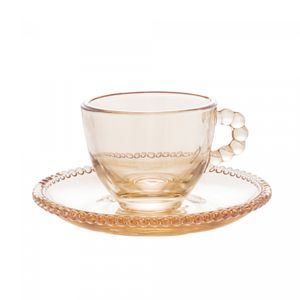Conjunto 4 Xícaras de Café de Cristal com Pires Pearl Âmbar Metalizado 80ml - Wolff