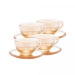 Conjunto-4-Xicaras-de-Cha-de-Cristal-com-Pires-Pearl-Ambar-Metalizado-180ml-Wolff