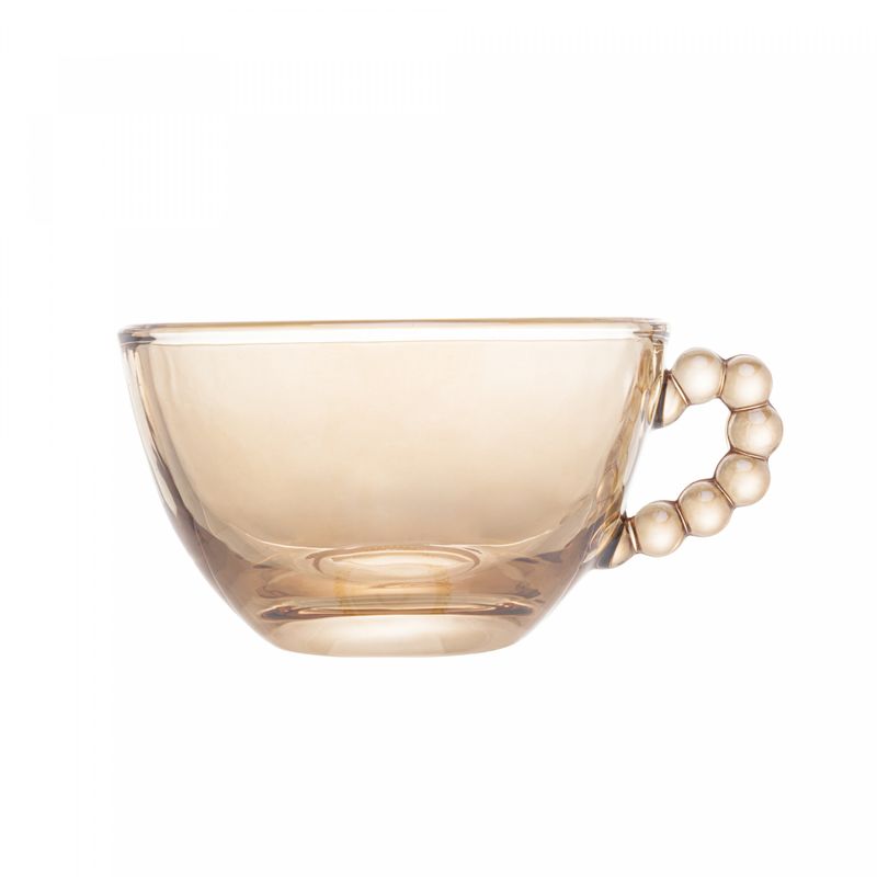 Conjunto-4-Xicaras-de-Cha-de-Cristal-com-Pires-Pearl-Ambar-Metalizado-180ml-Wolff