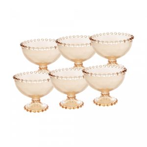 Conjunto 6 Taças de Sobremesa de Cristal Pearl Âmbar Metalizado 11cm x 9cm - Wolff