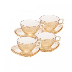 Conjunto 4 Xícaras de Café de Cristal com Pires Coração Pearl Âmbar Metalizado 85ml - Wolff