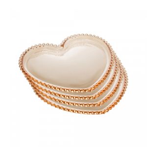 Conjunto 4 Pratos de Cristal Coração Pearl Âmbar Metalizado 17cm x 14,5cm x 1,5cm - Wolff