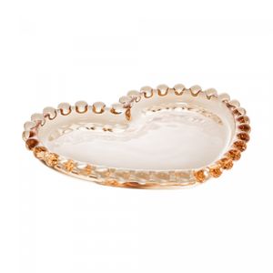 Conjunto 4 Pratos de Cristal Coração Pearl Âmbar Metalizado 12cm x 10cm x 1cm - Wolff