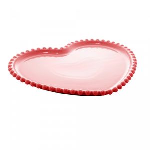 Conjunto 2 Pratos de Porcelana Coração Beads Vermelho 20cm x 17cm x 2cm - Wolff