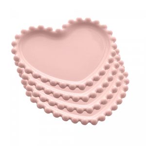 Conjunto 4 Pratos de Porcelana Coração Beads Rose 12cm x 10cm x 1cm - Wolff