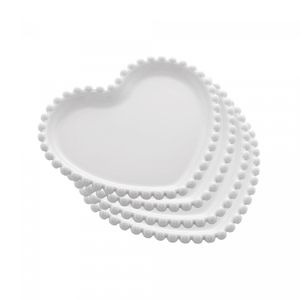 Conjunto 4 Pratos de Porcelana Coração Beads Branco 17cm x 15cm x 2cm - Wolff