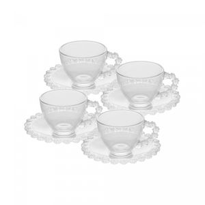Conjunto 4 Xícaras de Café de Cristal com Pires Daisy 80ml - Wolff