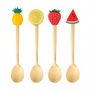 Conjunto 4 Colheres de Chá de Aço Inox Fruit Dourado - Wolff