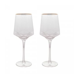 Conjunto 2 Taças de Vinho De Cristal Com Fio De Ouro Taj 600ml - Wolff
