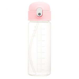 Garrafa de Vidro Borossilicato com Cinta em Couro e Canudo Pure Rosa 500ml - Wolff