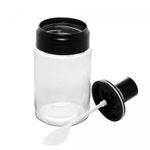Acucareiro-de-Vidro-com-Colher-e-Tampa-de-Plastico-Preta-7cm-x-7cm-14cm-Wolff