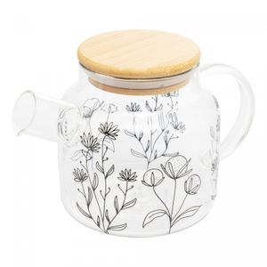 Chaleira de Vidro Borossilicato com Tampa de Bambu Flor 600ml - Wolff