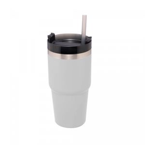 Copo Térmico Parede Dupla SlimTerm com Base Ergonômica e Canudo Branco 590ml - Wolff